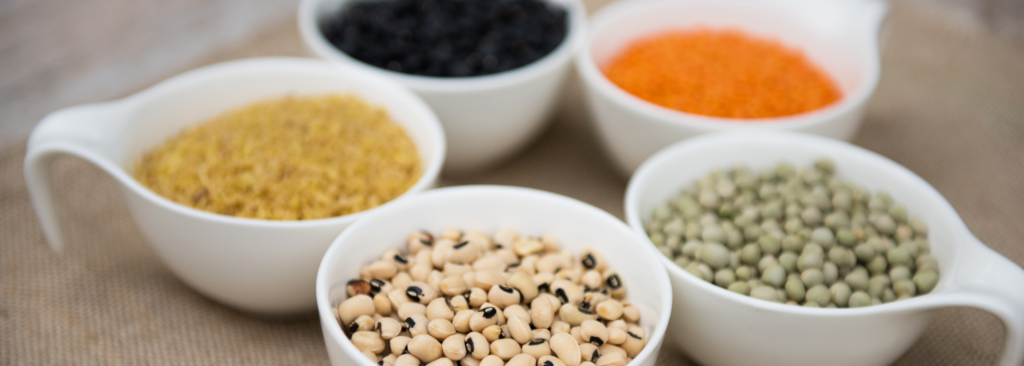 Dried beans and legumes in bowls